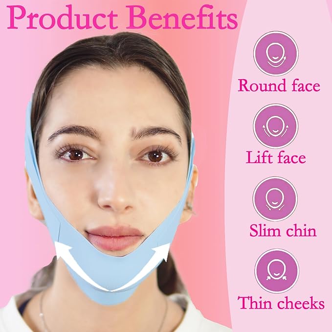 V Line Lifting Mask Chin Strap for Sleeping, Face Lifting Strap, Chin Strap, V Line Mask, Jawline Shaper, Jaw Strap, Double Chin Reducer,Face Lift Tape & Snoring Solution (Blue)