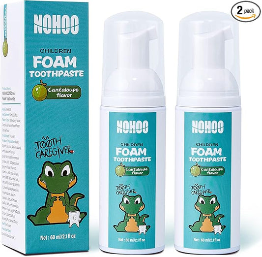 NOHOO Fluoride Free Foam Toothpaste Kids Cantaloupe,Natural Training Toothpaste for Baby Toddler Children Oral Cleaning and Cavity Protection(2 Pack