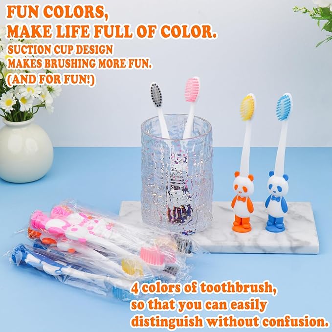 Disposable Toddler Toothbrush Kids Bulk Pack of 100,Suction Cup Bulk Children Toothbrushes for Kid Age 2+ Individually Wrapped Animal Toothbrush for Boys,Girls,for Home,School,Camp,Daycare,Travel
