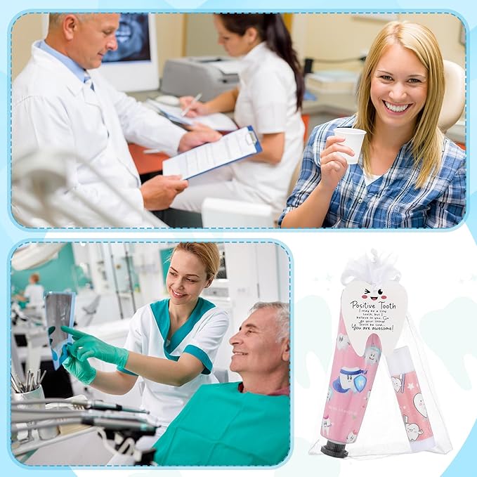 Loopeer 24 Sets Dental Hygiene Gifts Dental Hygienist Appreciation Gifts Moisturizing Lip Balm Hand Cream Dentist Thank You Gift with Cards Organza Bags for Nurse Week Valentine Birthday