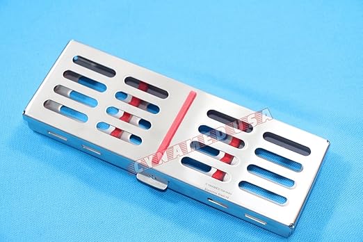 German Stainless 2 EA Dental Sterilization Cassette Rack Tray Box for 5 Instruments RED and Green