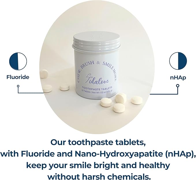 Smile More Toothpaste Tablets with Fluoride & nHAp - Vegan, Enamel Strengthening, Zero Waste, Eco-Friendly Tin (62 Tablets, Cool Mint, Travel-Friendly)