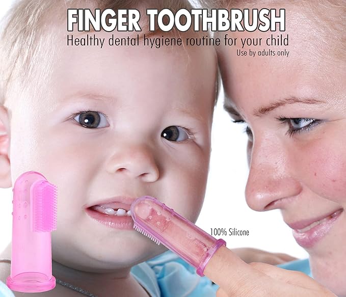 Brilliant Baby Finger Toothbrush - Silicone Gum Massager and Teether Brush for Babies and Toddlers, 3 Months Old and Up, Infant Teeth Cleaning Essentials, Baby Teethers and Toothbrushes Pink, 1 Count