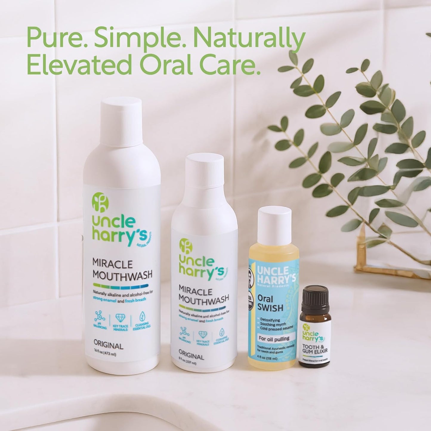 Uncle Harry's Natural Alkalizing Miracle Mouthwash | Adult & Kids Mouthwash for Bad Breath | pH Balanced Oral Care Mouth Wash & Mouth Rinse (16 fl oz)