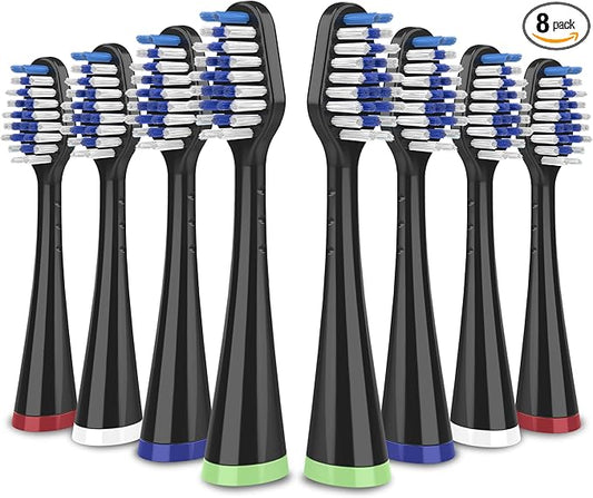 Replacement Toothbrush Heads for Waterpik Complete Care 5.0/9.0 (CC-01/WP-862), STRB-8WB, (8-Pack, Black)