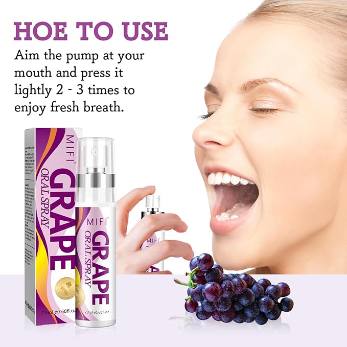 Oral Spray for Adult - Sugar-Free, Breath Freshener Spray, Dry Mouth Spray, Fights Bad Breath, Compact and Portable (Grape Flavor*2Pack)