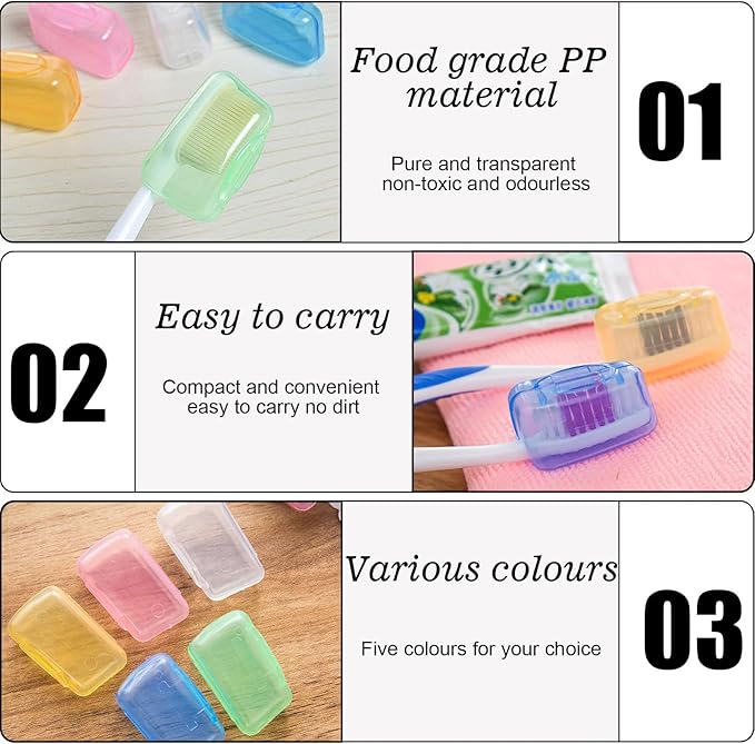 100 Packs Toothbrush Covers Cap, Portable Travel Toothbrush Head Cover, Manual & Electric Protector Clip Case for Bathroom Camping Home School Business Hotel Outdoor