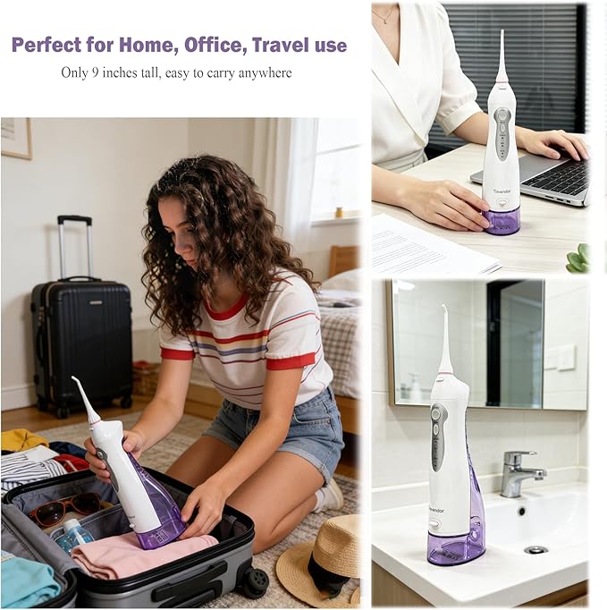 TOVENDOR Electric Water Dental Flosser Teeth Pick, Cordless Flossers Oral Irrigator IPX7 Waterproof 300ML Rechargeable Travel Water Teeth Cleaner with 5 Tips for Home Braces Care Gums Deep Cleaning