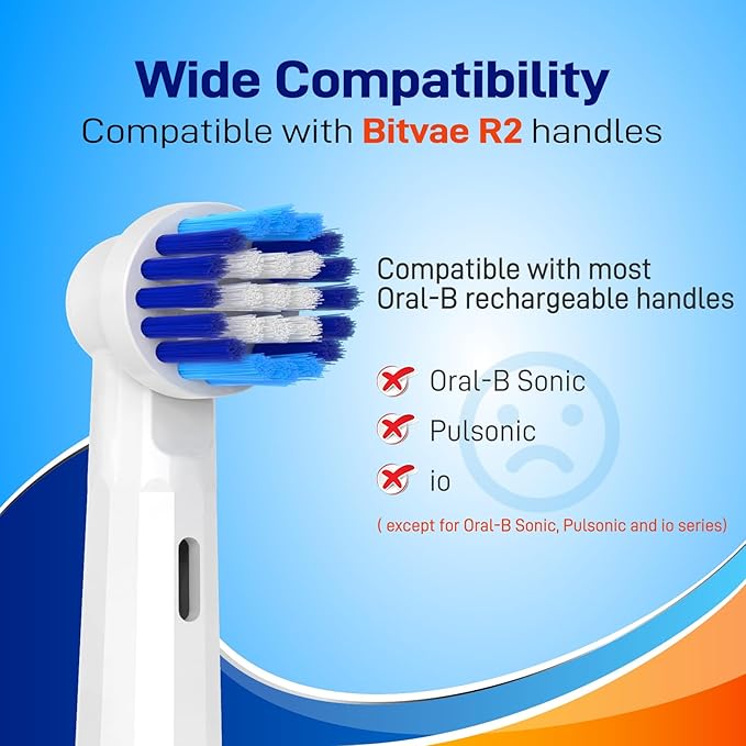 Replacement Toothbrush Heads Compatible with Bitvae R1/R2 - Rotating Electric Brush Heads Compatible with Oral B Braun Pro 500/1000/1500/3000/5000/7000/7500/8000 Series, White, 10 Pack