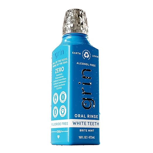 Grin White Teeth Oral Rinse, 16 Fl Oz, Fresh Breath Mouthwash, Brite Mint Flavored, Alcohol-Free