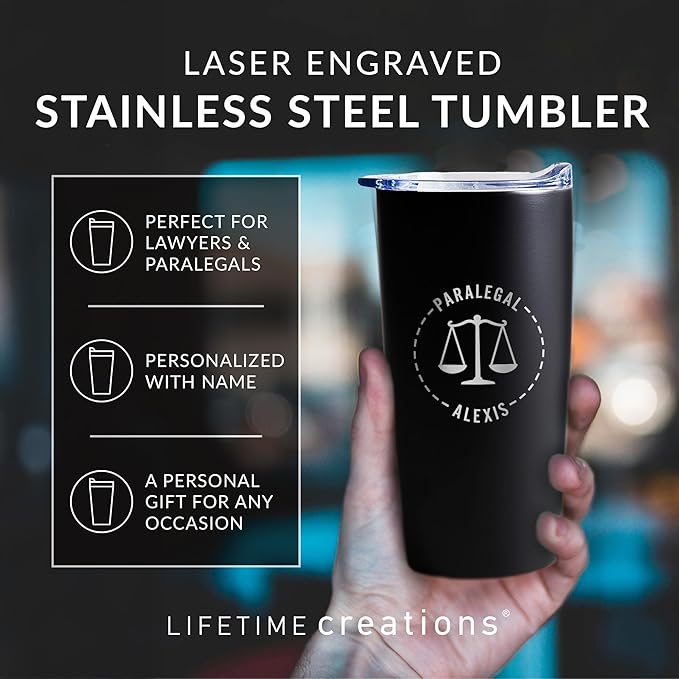 Lifetime Creations Engraved Personalized Lawyer Tumbler with Lid 20 oz (White) - Gift for Paralegal, Attorney, Judge, Law School Graduation Coffee Travel Mug