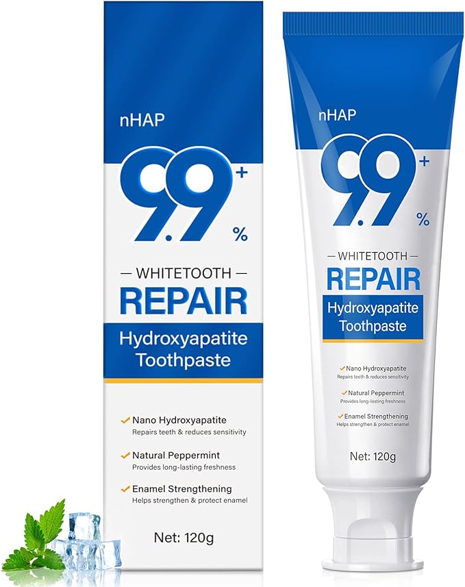 Hydroxyapatite Toothpaste for Enamel Protection and Tooth Strengthening - 9.9% Hidroxiapatita Toothpaste for Sensitive Teeth to Repair, Fluoride-Free Dental Care with Natural Mint (120g)