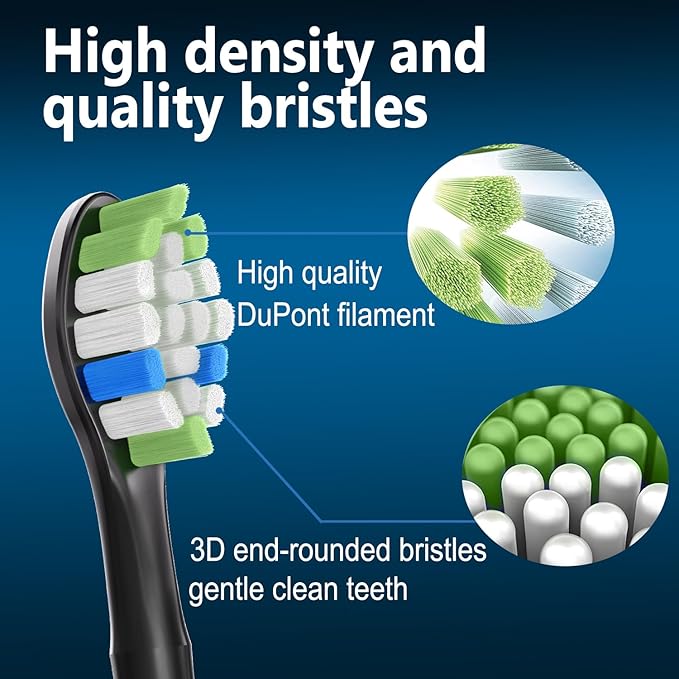 Replacement Toothbrush Heads Compatible with Philips Sonicare, Brush Head for Phillips Sonicare C-1 C-2 4100 5100 5300 6100 Electric Toothbrushes, White/Black, 12 Count