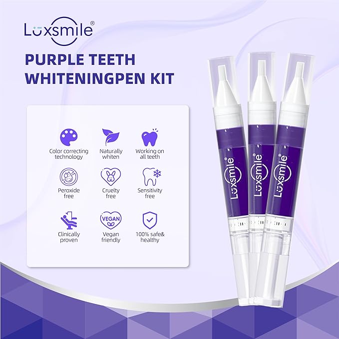 Teeth Whitening Gel Pens V34 Purple Teeth Whitener Non Sensitive 25% Carbamide Peroxide Teeth Color Corrector Whitening, (3X) 4ml / Pen