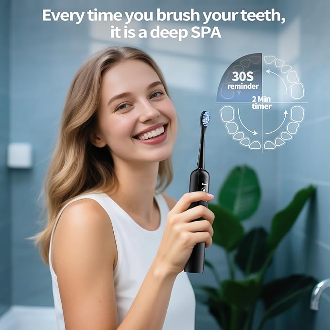 Sonic Electric Toothbrush for Adults with LED Display - 38400 VPM Deep Clean, 6 Brush Heads & 45-Day Battery Life, IPX7 Waterproof, 4 Modes Rechargeable Toothbrush for Home/Travel
