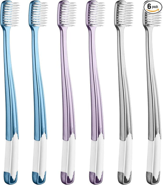 Soft Toothbrushes for Adults, Manual Soft Bristle Flossing Toothbrush with Covers, Periodontist Design Tapered Bristles for Sensitive Teeth and Gums, 6 Count