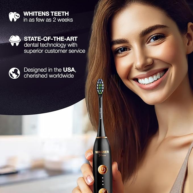 Wagner Stern WT8900 Series Electric Toothbrush – Whitening & Pressure Sensor, 5 Modes, 3 Intensities, 8 Soft Brush Heads, Rechargeable, Travel Case Included