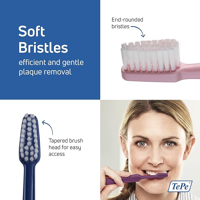 TePe Select Soft Toothbrush, Adult Soft-Bristle Toothbrush with Compact Tapered Head and Angled Neck, Pack of 1