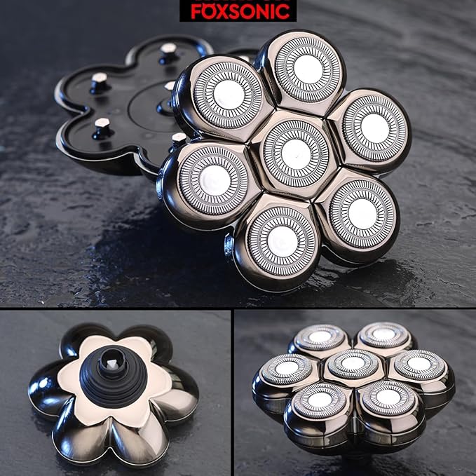FOXSONIC Magnetic 7 Blades Head Shaver Replacement Blades for head Shaver and Other Brands Head Shaver (CX7 Silver)