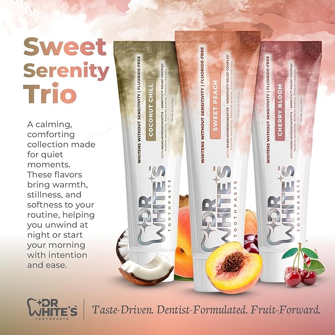 Dr. White’s Signature Flavor Trio – Sweet Serenity | Fluoride-Free Toothpaste with Nano-Hydroxyapatite for Enamel Strength & Sensitivity Relief, Mint-Free (3-Pack)