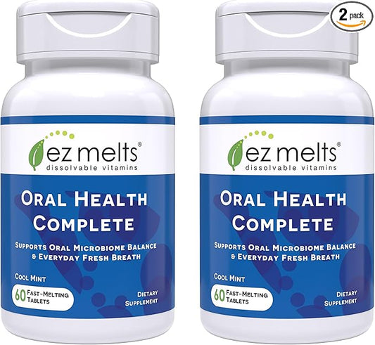 EZ Melts Oral Health Complete - Oral Probiotic - Supports Gum Health, Fresh Breath & Helps Relieve Occasional Dry Mouth - No Artificial Flavors, Non-GMO & Vegan - 2 Pack