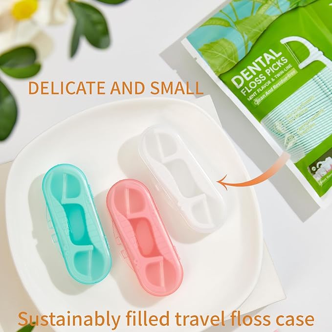 Pink Dental Floss Picks Twin Line, Travel Size Toothpicks Floss Sticks Kit 85 Count with 2 Portable Flossers Case On-The-Go Oral Care