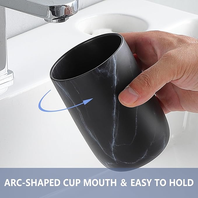 Black Marble Toothbrush Holder - Ceramic Toothbrush Holders for Bathrooms Toothbrush Toothpaste Holders Set, Black Bathroom Tumbler Cups Reusable Toothbrush Mouthwash Cup, Bathroom Counter Organizer.