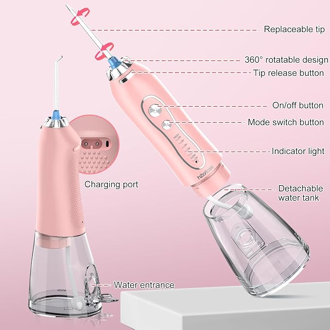 H2ofloss Cordless Water Flosser - IPX7 Waterproof Portable Oral Irrigator