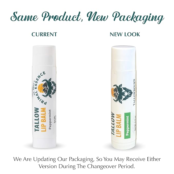 Moisturizing Tallow Lip Balm – Grass-Fed Beef Tallow with Organic Coconut Oil, Beeswax, and Vitamin E – Peppermint – Lip Balm Set – Travel Essential – 3-Pack