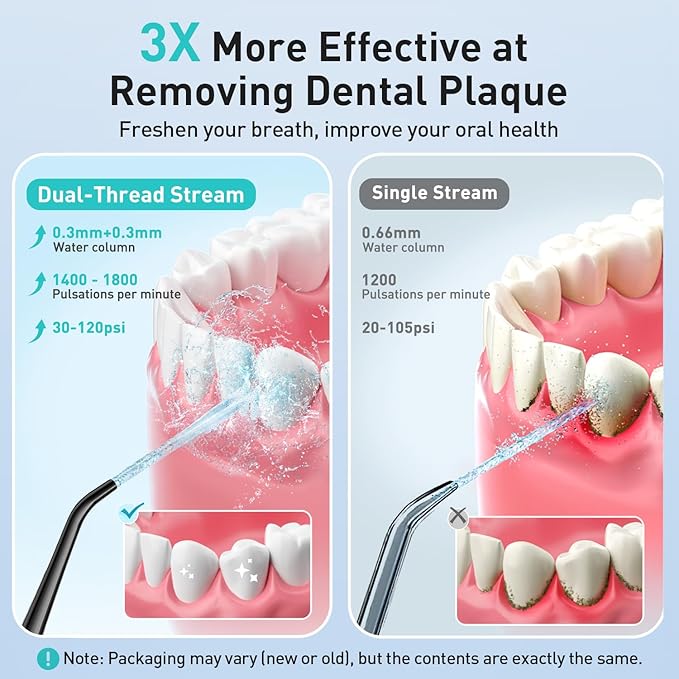 COSLUS 2 Pack Cordless Water Flosser with Elegant Packaging for Teeth, Braces, Gums Care - Easy to Use, Rechargeable, Waterproof, Portable for Travel, BPA-Free, Black & Pink, C20(F5020E)