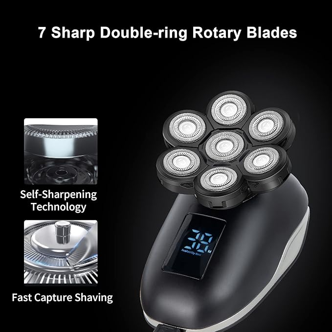 Universal Head Shaver Replacement Heads 7 Blades Head Shavers Replacement Blades for Bald Men Compatible with Freebird Shaver & Other Brands (black7)