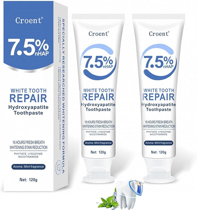Hydroxyapatite Toothpaste 7.5%，ceelike hydroxyapatite Toothpaste for Enamel Protection and Tooth Strengthening，Mint Fragrance 16 Hours Fresh Breath，Hydroxyapatite Toothpastes Use for Oral Care 2 Pack