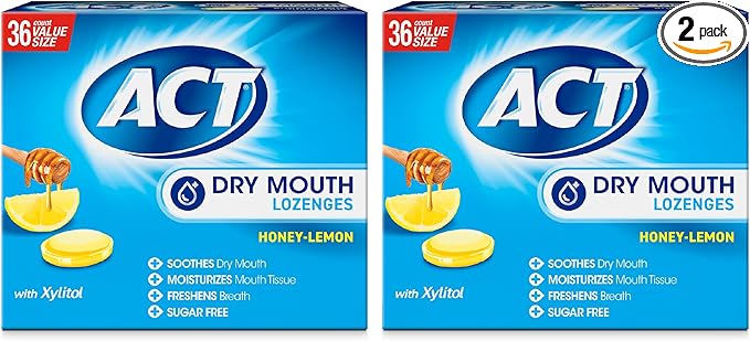 Act Dry Mouth Lozenges with Xylitol, Soothes, Moisturizes & Freshens, Honey-Lemon, Value Size, 36 ct., 2 pk