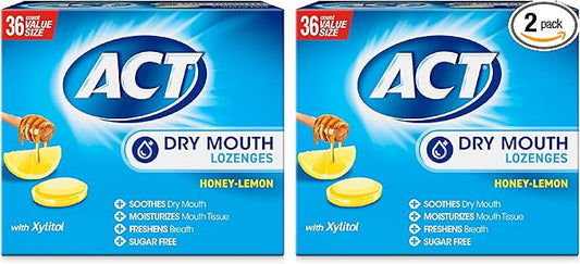 Act Dry Mouth Lozenges with Xylitol, Soothes, Moisturizes & Freshens, Honey-Lemon, Value Size, 36 ct., 2 pk
