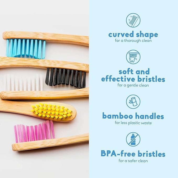 The Humble Co Bamboo Toothbrushes, 5 Pack - Soft Bristles Natural Bamboo Toothbrush - BPA Free Soft Bristles for Sensitive Gums - Non-Toxic & Plastic Free Handle - Dental Oral Care & Hygiene