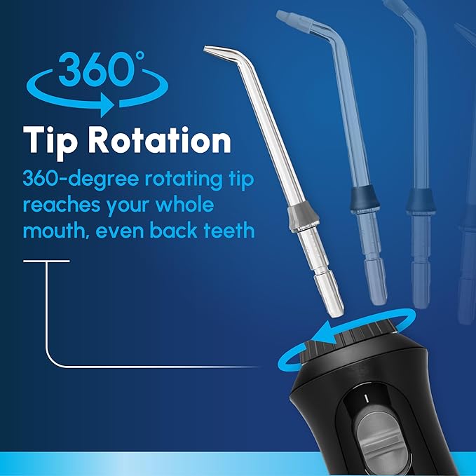 Waterpik Cordless Pearl Rechargeable Portable Water Flosser for Teeth, Gums, Braces Care and Travel with 4 Flossing Tips - ADA Accepted, WF-13 Black, Packaging May Vary