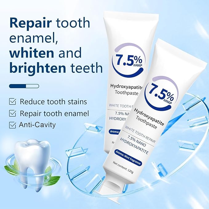 Fluoride Free Nano Hydroxyapatite Toothpastes for Teeth Whitening, Remineralizing, Deep Cleansing, Enamel-Safe, Anti-Plaque, Teeth Restoration, 4.23oz