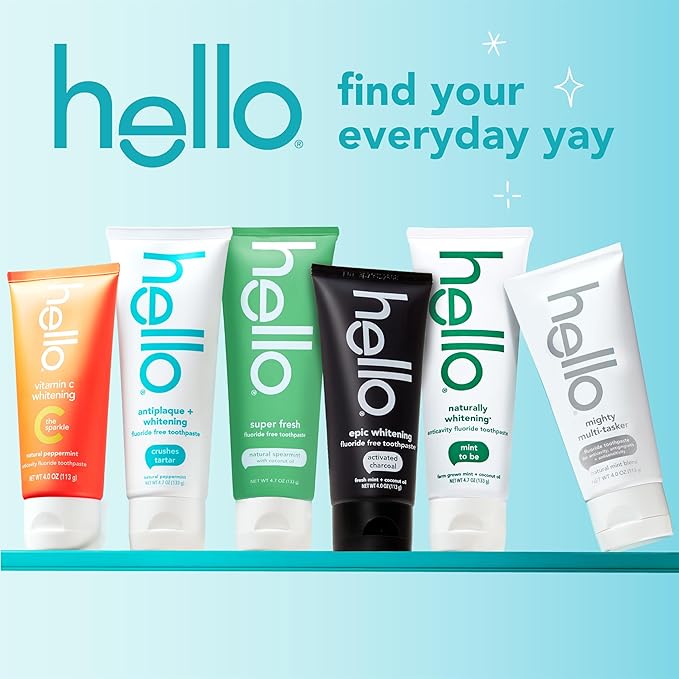 Hello Activated Charcoal Toothpaste, Fluoride Free with Activated Charcoal, Teeth Whitening Toothpaste with Fresh Mint and Coconut Oil, No SLS, Vegan, Gluten Free, 3 Pack, 4 OZ Tubes