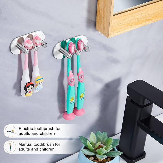 Electric Toothbrush Head Holder for Bathroom Shower, Toothbrush Holders Wall Mounted, Tooth Brushing Holder, Self Adhesive Toothbrush Storage Organizer Toothbrush & Razor Holder (Small)