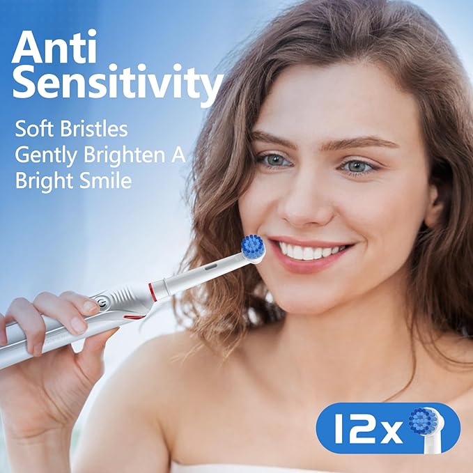 THISONG Soft Bristle Sensitive Replacement Brush Heads for Braun Electric Toothbrush - Gentle and Comfortable Brushing for Sensitive Gums - Pack of 12