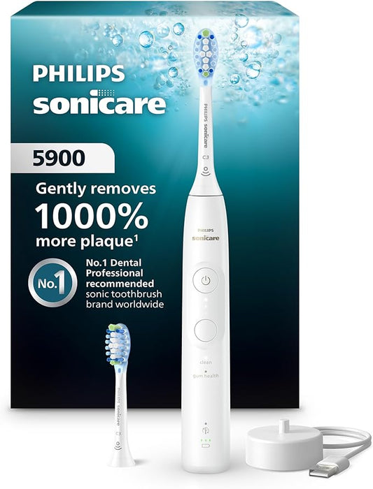Philips Sonicare 5900 Series Electric Toothbrush - Next-Generation Sonicare Technology, Pressure Sensor, 6 Brushing Settings, SmarTimer, BrushPacer, 21-Day Runtime, White, Model HX7130/02
