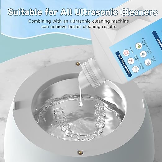 Ultrasonic Retainer Cleaner Solution for Ultrasonic Denture Cleaner-Professional Cleaning of Retainers, Invisible Aligners, Mouth Guards, Night Guards, Remove Odors, Discoloration & Stains 32oz