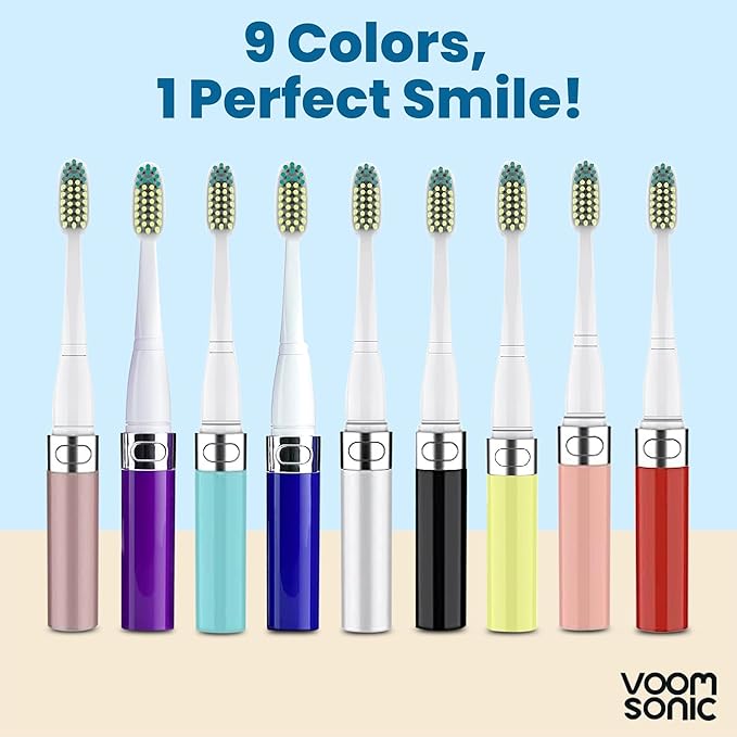 Voom Sonic 2-Pack Hers & His Go 1 Series Travel Electric Toothbrush (Black+Blue), Travel Toothbrushes - Battery Operated Toothbrush for Adults & Kids, Dentist Recommended Toothbrush,