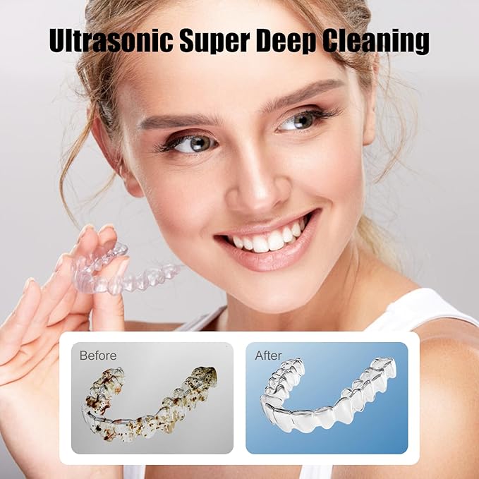 Ultrasonic Retainer Cleaner Machine 45kHz Dental Retainer Cleaner with 3 Modes and Digital Timer Mouth Guard for Denture Clean, Night Guard, Aligner, Braces, Toothbrush, Jewelry Black