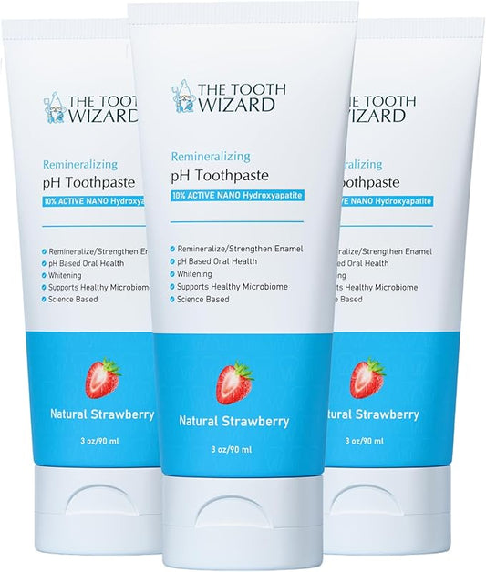 pH Balancing Toothpaste | Natural Strawberry Flavor | Fluoride-Free | SLS-Free | Gentle Whitening | Supports Healthy Oral Microbiome | 3 Pack