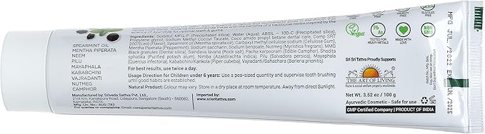 Sri Sri Tattva Sudanta Charcoal Toothpaste Gel – SLS, Fluoride Free Herbal Toothpaste with Neem & Ayurvedic Herbs – Natural Teeth Whitening, Fresh Breath, Oral & Gum Health – 100g Tube (Pack of 3)