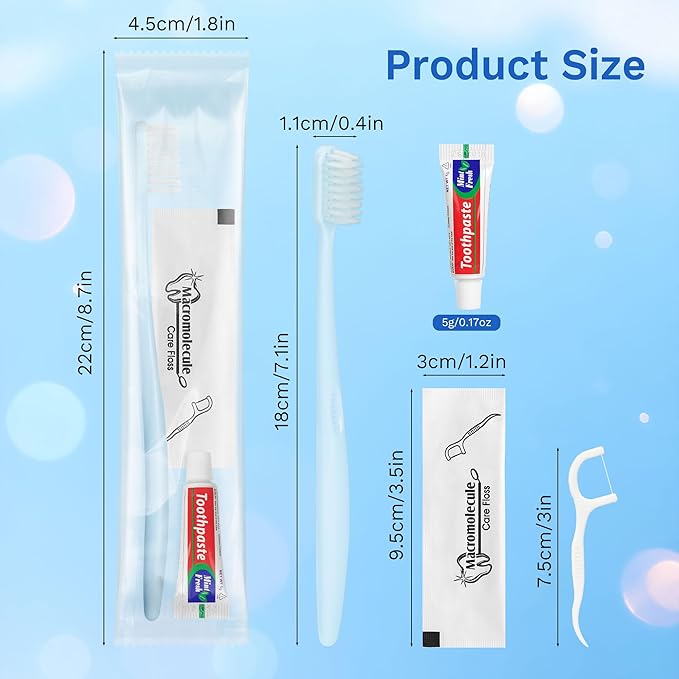 Disposable Toothbrushes with Toothpaste, Travel Toothbrush Kit, Individually Packaged, Light Blue, with Floss Picks, Suitable for Hotel, Home, Camping, Travel (30-Pack)