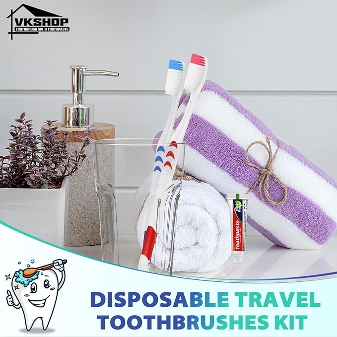 60 Pack Disposable Toothbrush with Toothpaste, Individually Wrapped Travel Toothbrush Sets, Soft Bristles for Travel, Hotels, Camping, Emergency Kits, Dental Offices (White, Toothpaste 5g)