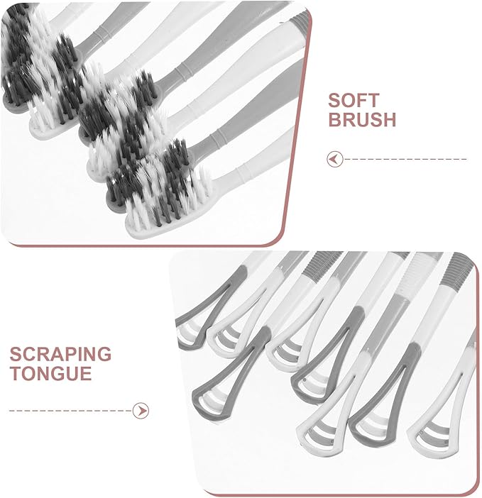 8Pcs Silicone Toothbrush and Tongue Scraper Set for Adults and, Soft Bristle Dual-Head Oral Care Kit, Sensitive Gum Cleaning, Travel-Friendly Dental Hygiene Tools