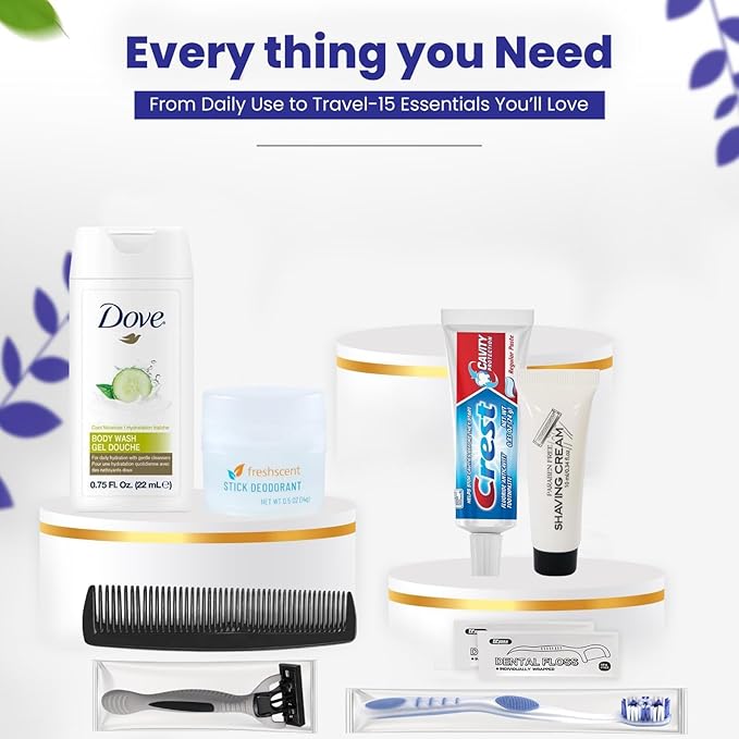 Trektote Bulk Hygiene Kit For Men And Women – (100 Pack) 10 Piece Set Of Travel Size Toiletries, TSA Compliant, Bulk Travel Essentials, Includes Shampoo And Conditioner, Body Wash, Toiletry Bag & More
